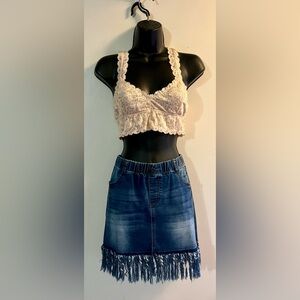 Crazy Train denim shredded bottom skirt